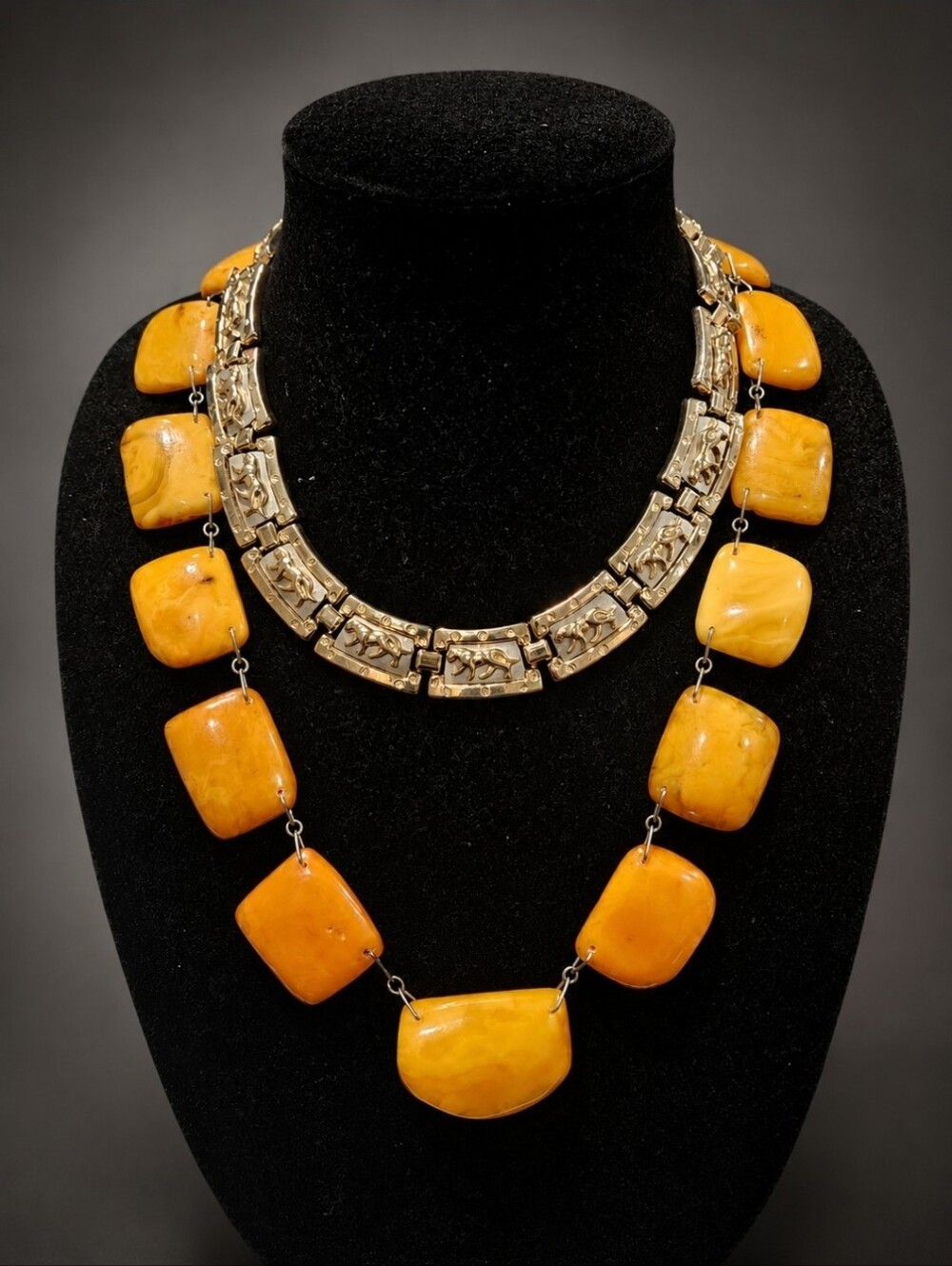 Vintage Soviet Baltic Egg Yolk & Butterscotch Amber Sterling Silver Necklace - Picture 1 of 9